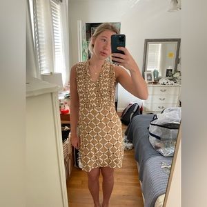 Tibi Women’s Tan Dress with White Diamond Pattern